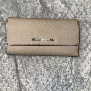 Michael Kors Beige Saffiano Leather Tan Trifold Wallet